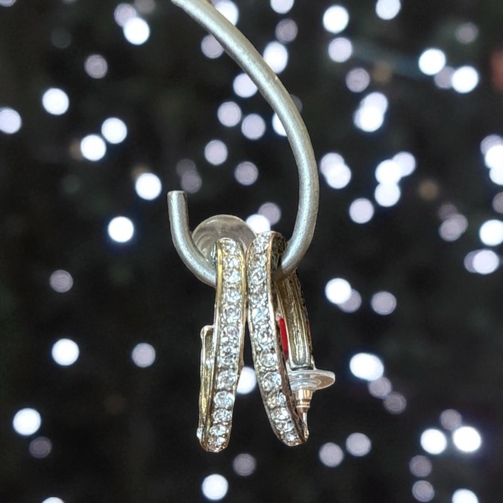 Elegant Black and Gold Tone Rhinestone Hoop Earrings. - Picture 2 of 8